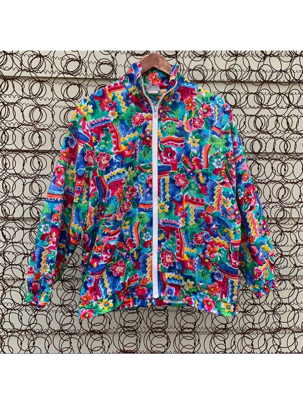 Vintage 90s bold tropical floral zipup windbreaker  SMALL